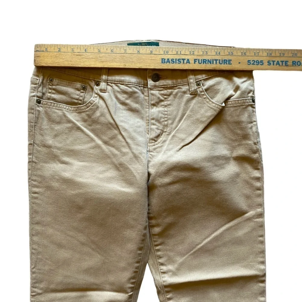 Ralph Lauren Jeans Size 12 Petit Tan Stretch Green Label with Gold logo